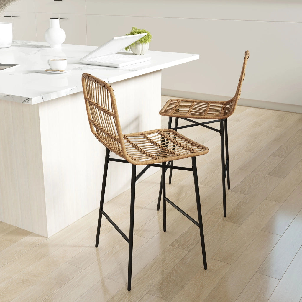 Sgabelli da Bar con Schienale e Seduta in Rattan ¨C zephmum ¨C Marrone