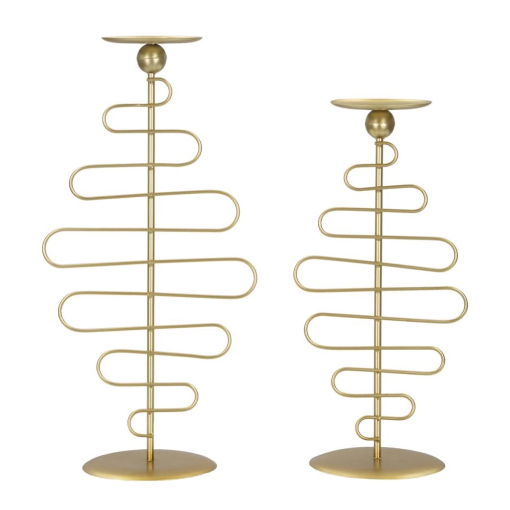 Set 2 portacandele Alid in ferro dorato CM 25x16x51 e 20x16x43