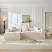 Divano angolare in chenille beige 263 cm con tasca laterale e imbottitura ergonomica