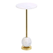 Tavolino Salo con piano in marmo bianco e base sferica ø25x54 cm
