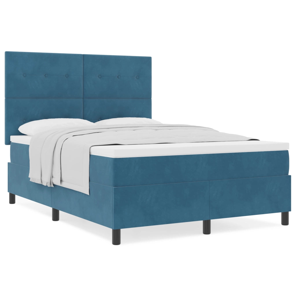 Letto Box Spring con Materasso Blu Scuro 160x200 cm in Velluto