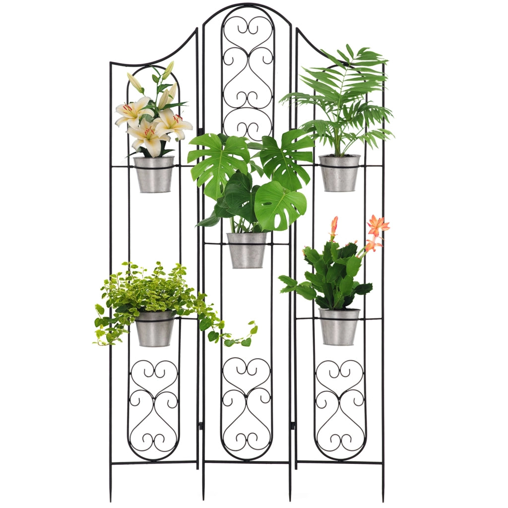 Portapiante Verticale Pieghevole con 5 Vasi ¨C zephmum ¨C Nero, Metallo, 82x12.5x150cm