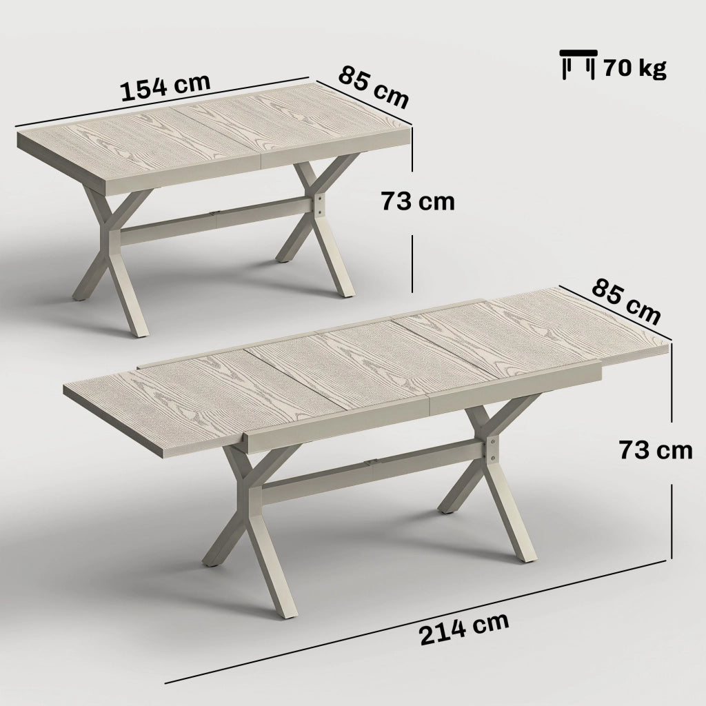 Tavolo da Giardino Allungabile per 8-10 Persone, in Alluminio e Acciaio, 154/214x85x73 cm, Grigio
