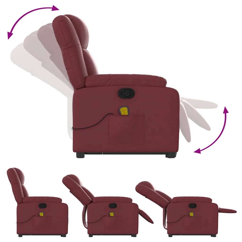 Poltrona Alzapersone Massaggi Reclinabile Rosso Vino Similpelle 3205161