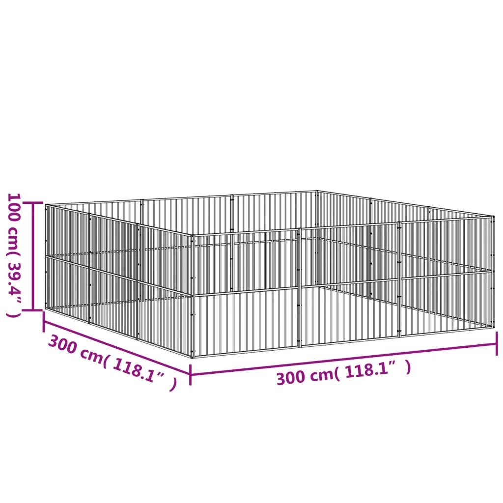 Box per Cani 12 Pannelli Nero Acciaio Zincato CFW6334569