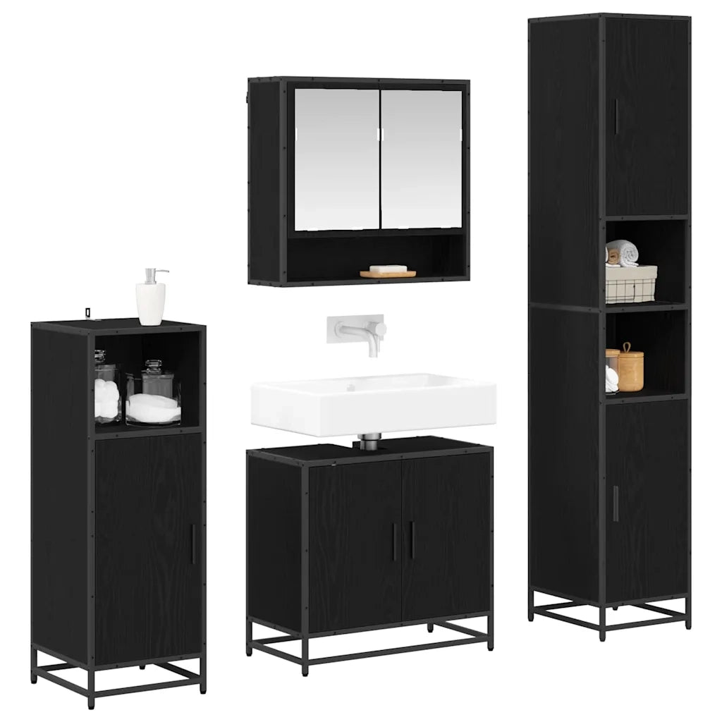 Set di mobili per il bagno 4 pcs Rovere Nero Legno multistrato 3402479