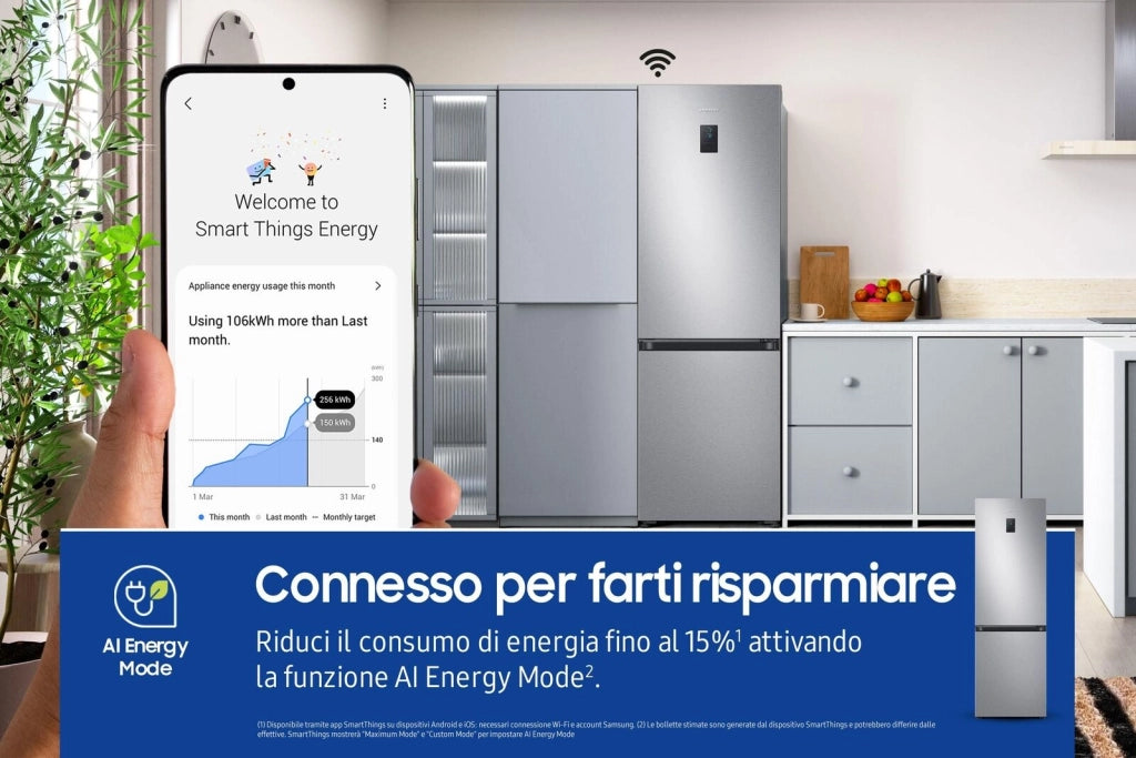 Samsung RB34C675DSA EcoFlex AI Frigorifero Combinato 344 L 185 cm Classe D 35 dB No Frost Wi-Fi Display Touch colore Acciaio Inossidabile