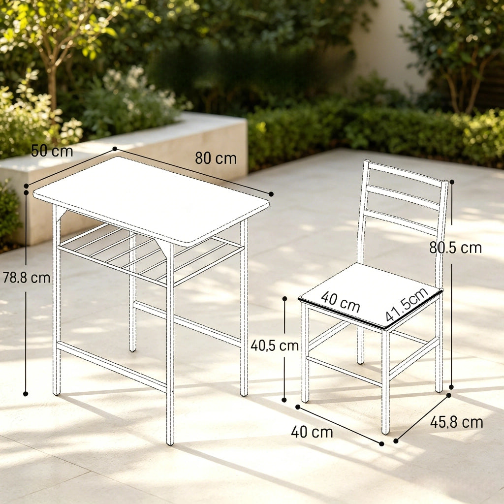 Tavolo da pranzo con 2 sedie e ripiano, stile industriale, per cucina, in metallo e truciolare, 80 × 50 cm