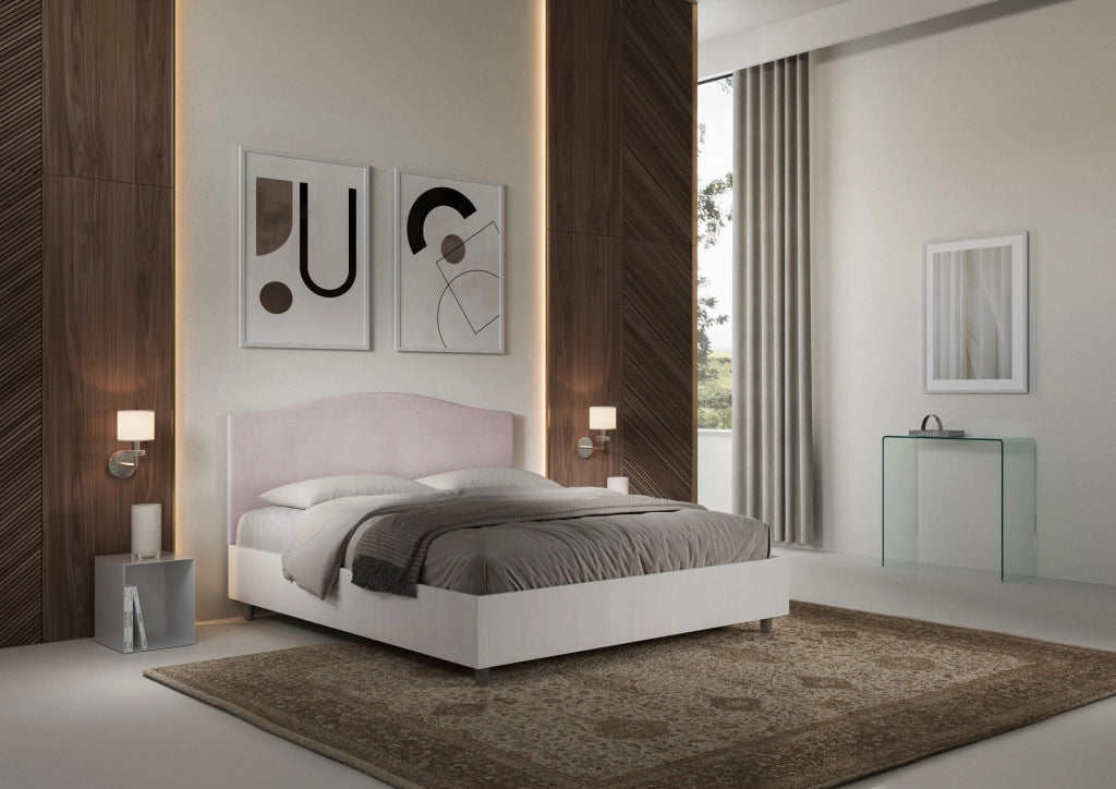 Letto matrimoniale senza rete 160x200 bianco frassino testata microfibra azzurro Grace