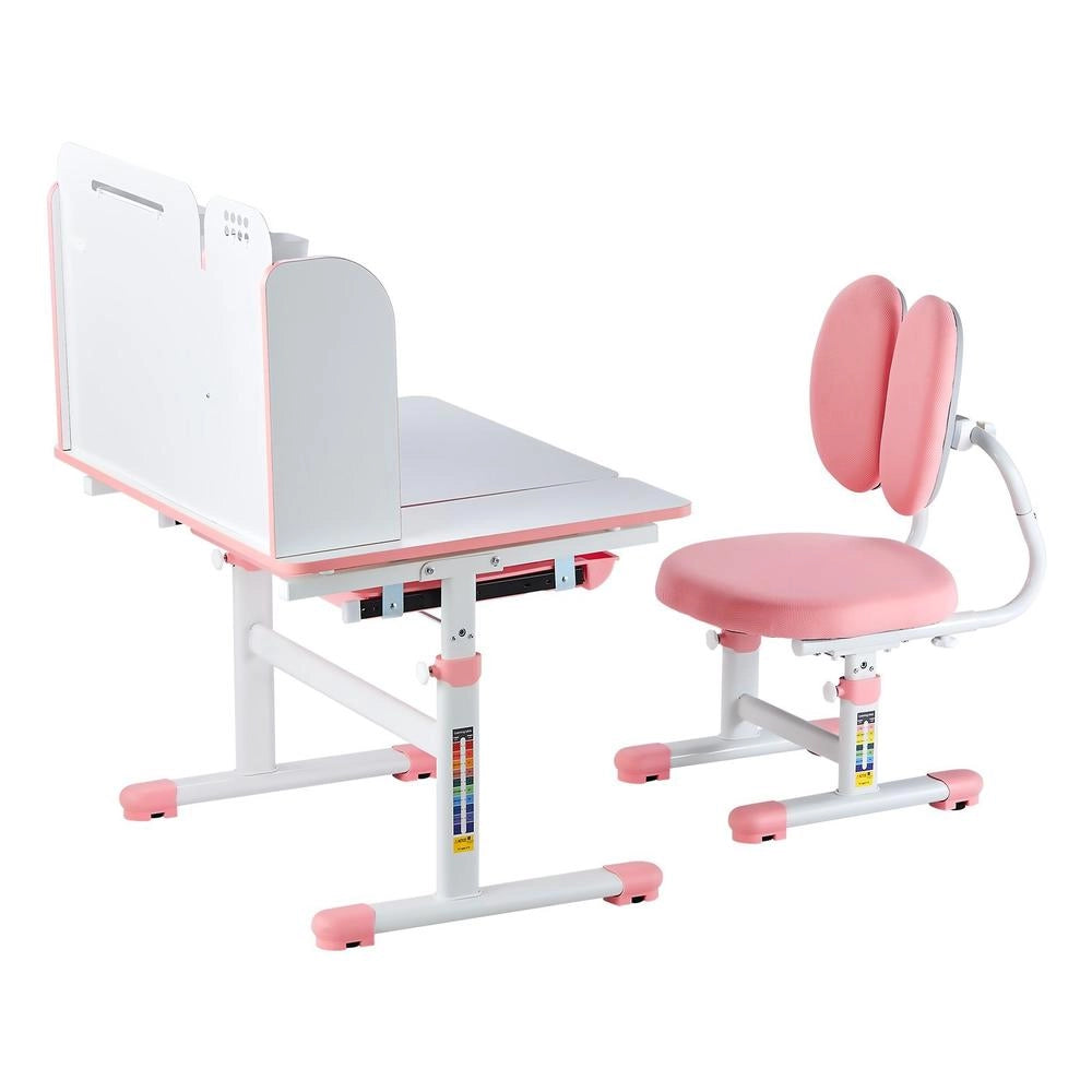 Scrivania Sedia Studio Bambini Libreria Cassetto Inclinabile 0-40 Gradi Altezza Regolabile Rosa