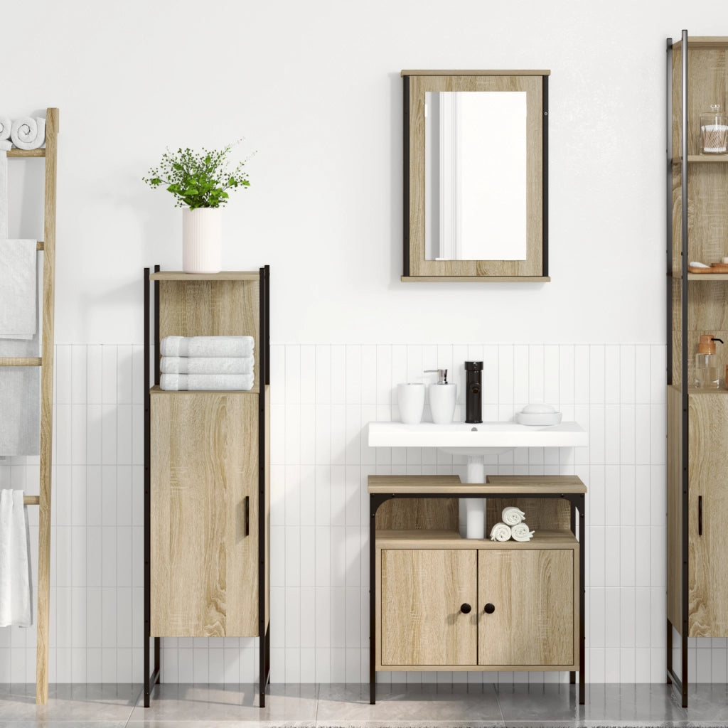 Set di Mobili da Bagno da 3 pezzi in Rovere Sonoma Legno Ingegnerizzato