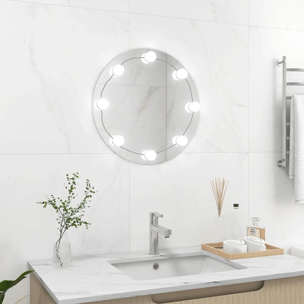 Specchio da Parete Rotondo con Luci LED-Specchio a Muro-Specchio Decorativo in Vetro 629419
