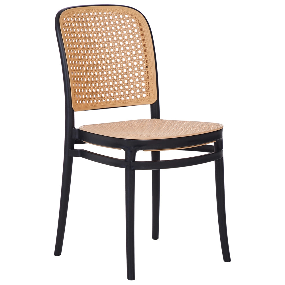 Set di 4 sedie da pranzo impilabili in plastica e senza braccioli, di colore beige e nero stile moderno