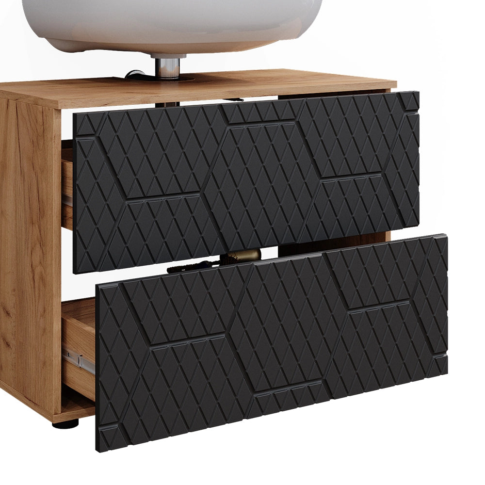 Vicco Set mobili bagno Antracite con struttura a nido d'ape 3 pezzi, con cassettiera e mobile midi