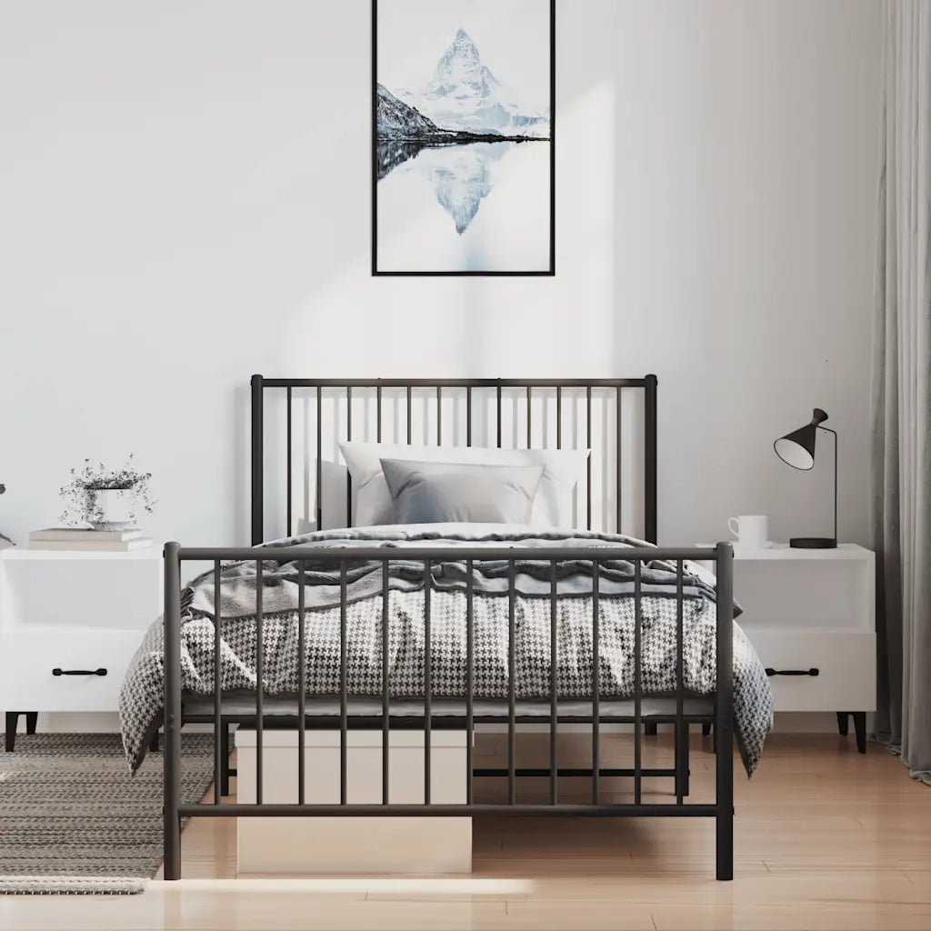 Giroletto con Testiera e Pediera Metallo Nero 100x190 cm 350876