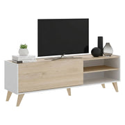 Mobile porta TV Allesia, Credenza bassa da soggiorno, Madia da salotto per televisione, 155x43h47 cm, Rovere e Bianco