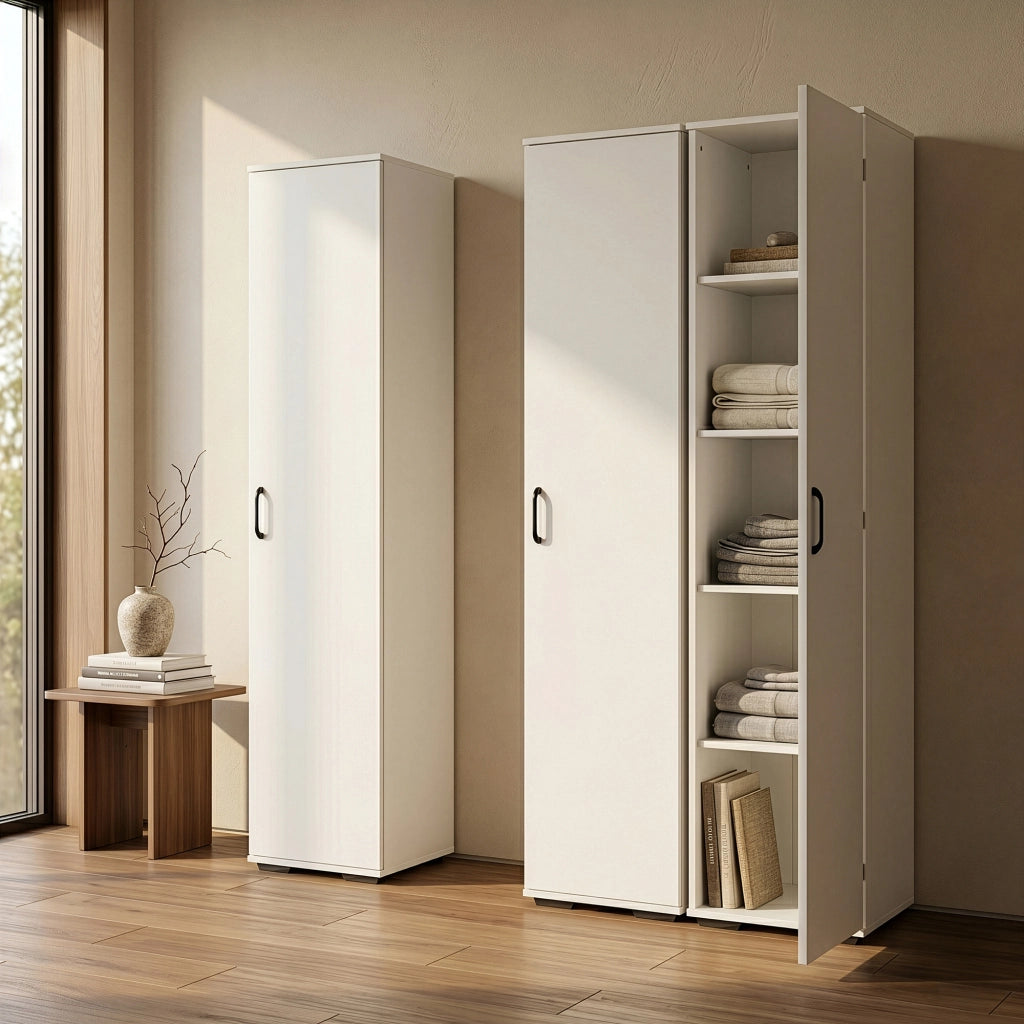 Armadio Multifunzionale Chalvefted ad Anta e 5 Ripiani 175x37x35 cm - Bianco [en.casa]