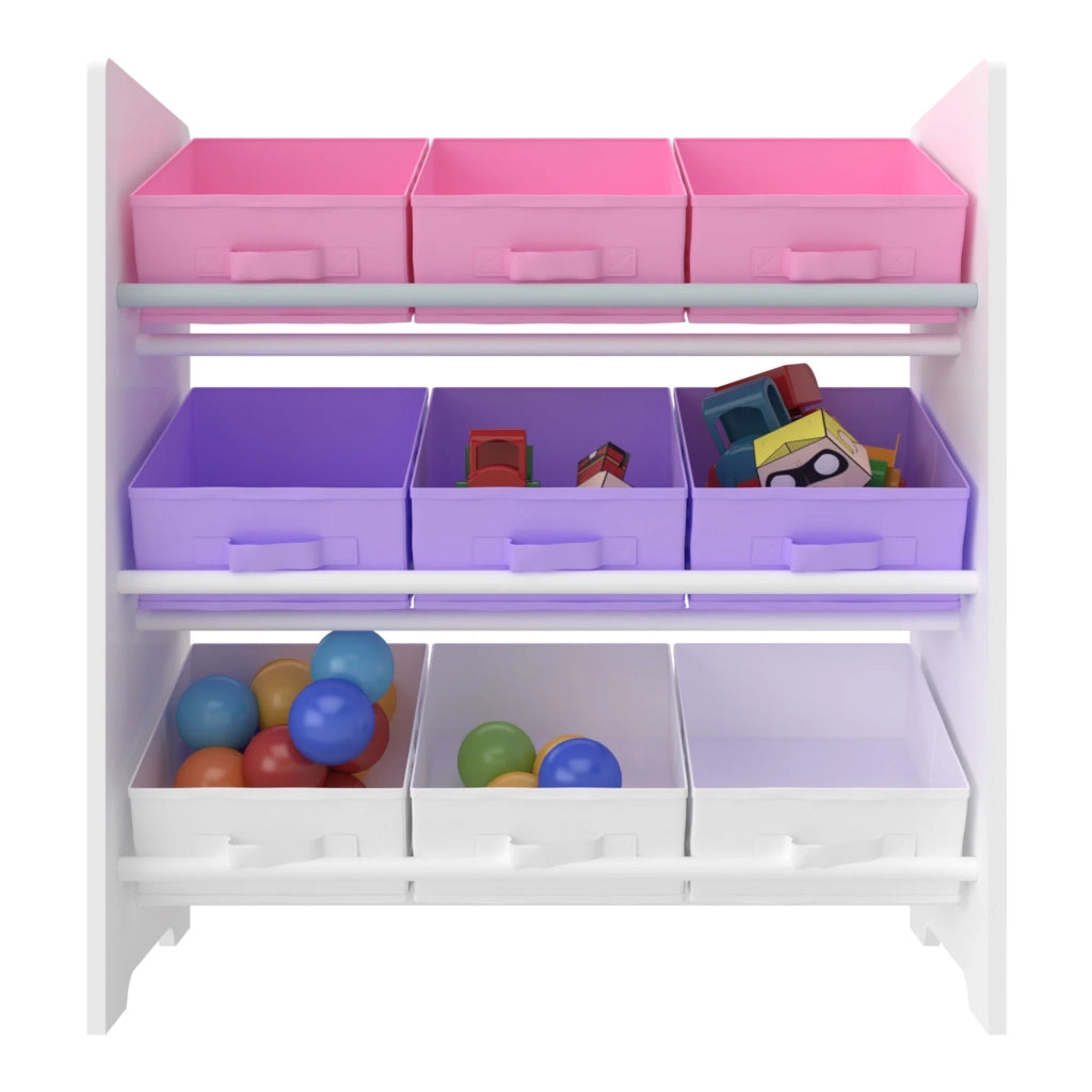 Scaffale portaoggetti per bambini Boiro con 9 contenitori pieghevoli bianco/viola/rosa 03_0006981