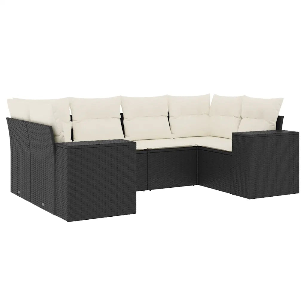 Set Divano da Giardino 6 pz con Cuscini Nero in Polyrattan 3255313