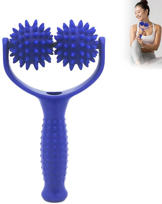 Massaggio 3 in 1 con manubrio - set con palline di gomma intercambiabili - massaggio trigger point per schiena/cervello/gambe - materiale idoneo per la pelle - dispositivo leggero e portatile - Apparecchio per massaggi