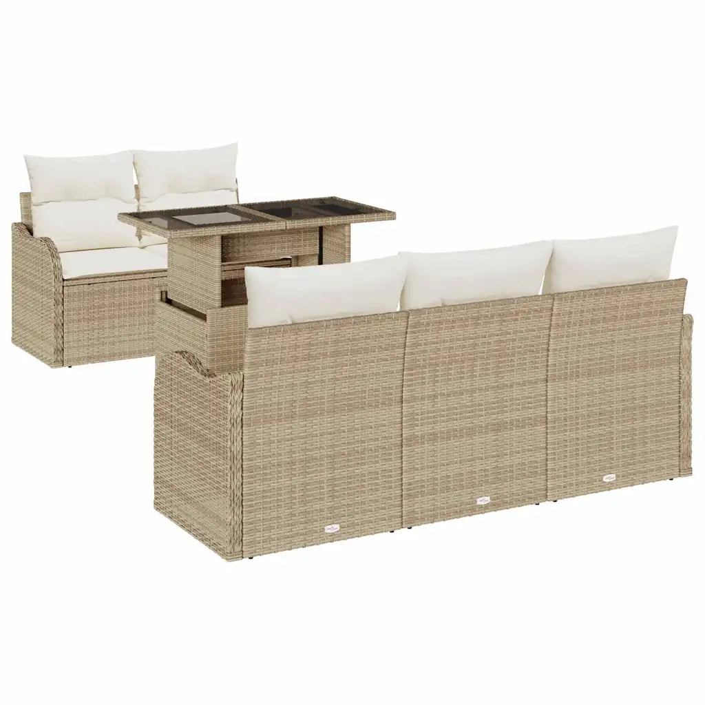 Set Divano da Giardino con cuscino 6 pcs Beige polyrattan