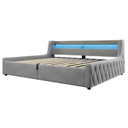 Letto Singolo 140x200 cm con Contenitore; LED Multicolore; in Flanella; Grigio