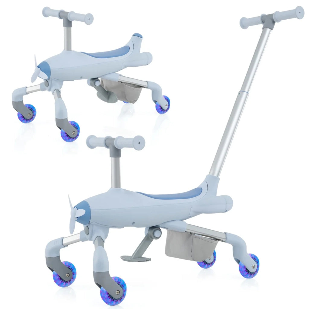 Set di biciclette senza pedali dimensioni 83 x 34 x 73 cm 2 modalità di utilizzo con luce LED tema aereo in similpelle blu codice 20_0011663