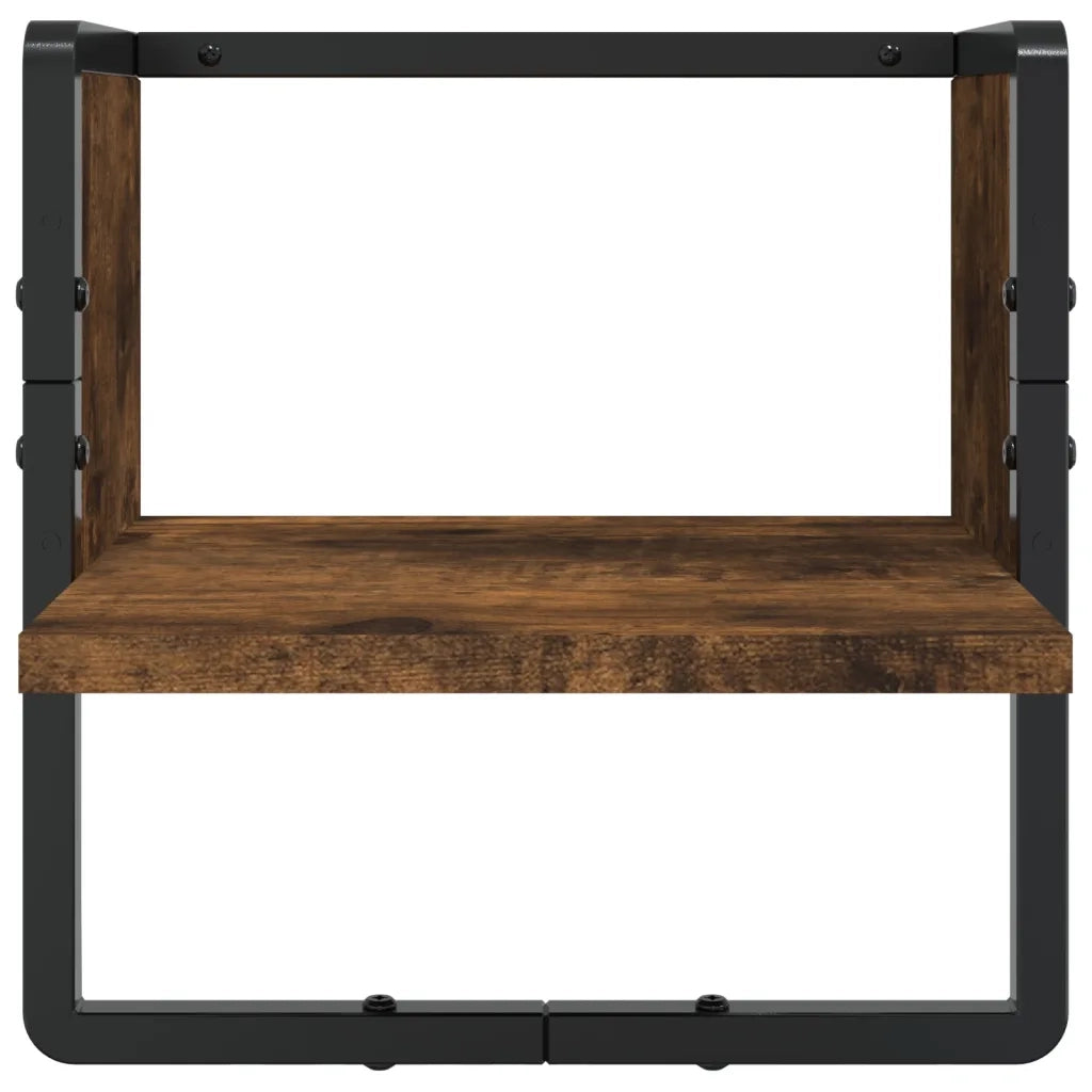 Set 6 pz Mensole Parete | Mensola sospesa con Aste Rovere Fumo Legno Multistrato