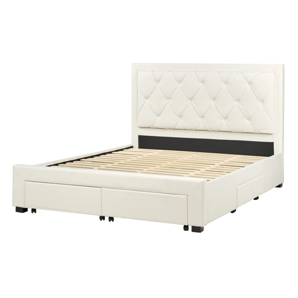 Letto matrimoniale contenitore tappezzeria in velluto beige 160 x 200 cm trapuntato testiera alta cassetti Glam Design