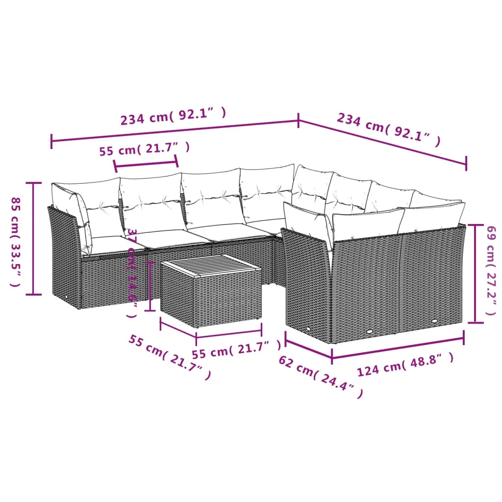 Set Divani da Giardino 9 pz con Cuscini Nero in Polyrattancod mxl 111585
