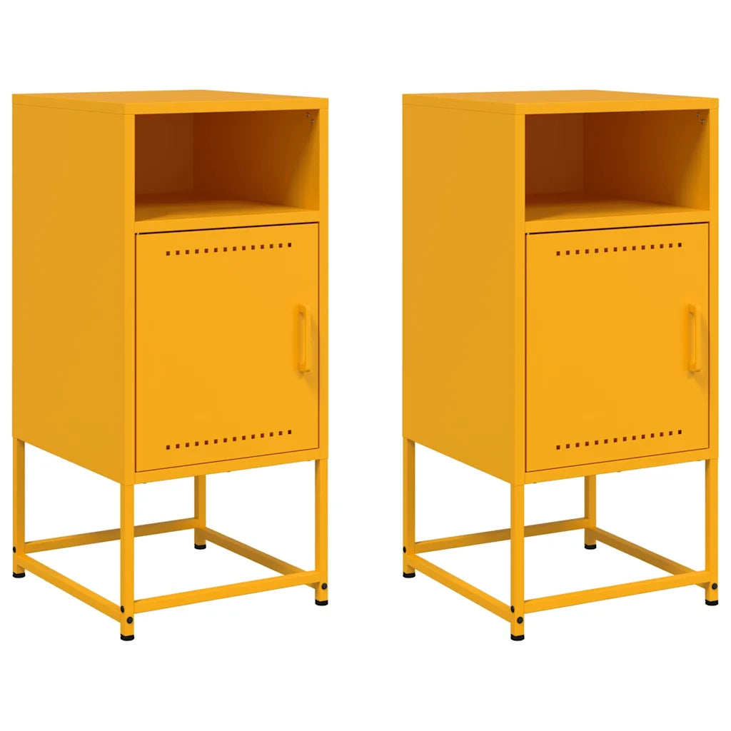 Comodini 2 pz-Set di 2 Tavolino da notte Giallo Senape 36x39x78 cm in Acciaio 303515