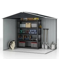Casetta da Giardino 3.6m² in Acciaio Zincato con Prese d'Aria, Capanno da Giardino con Tetto Inclinato, Doppie Porte Scorrevoli Bloccabili, Capanno Porta Attrezzi, 236x174x190cm, Grigio Scuro