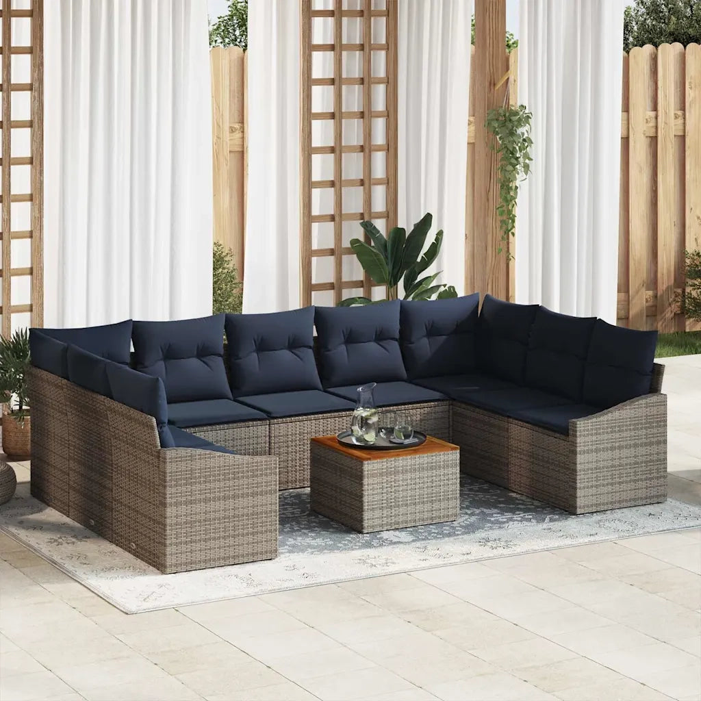 Set Divano da Giardino 10 pcs Grigio e Blu Navy polyrattan