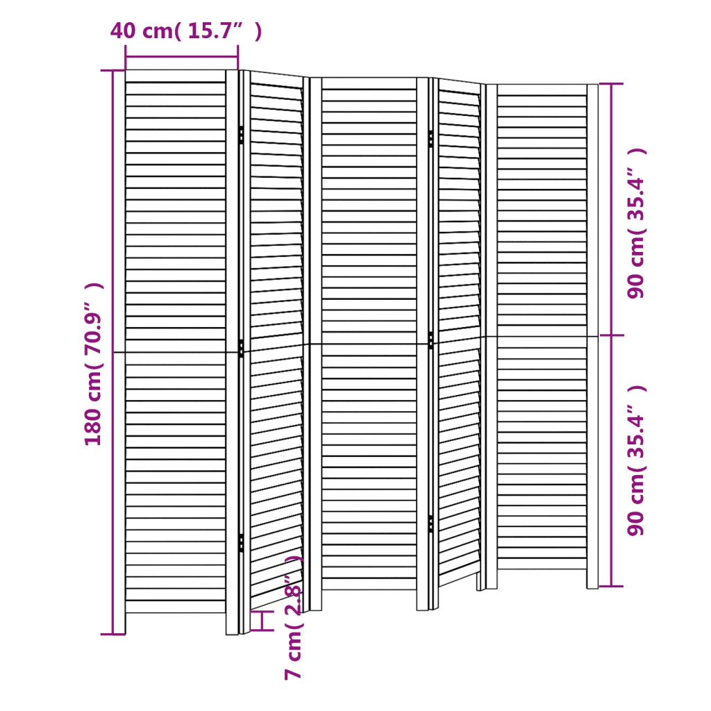 Divisorio Ambienti | Divider per stanze | Paravento 5 Pannelli Nero Legno Massello di Paulownia