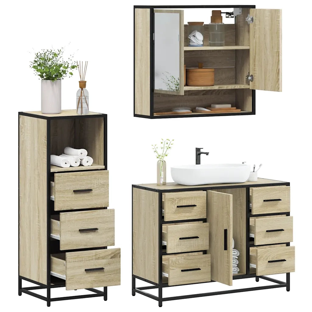 Set Mobili da Bagno 3 pz Rovere Sonoma in Legno Multistrato 3301051