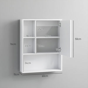 Armadietto con Specchio da Bagno con Mensole a Giorno 60x15x76cm Bianco