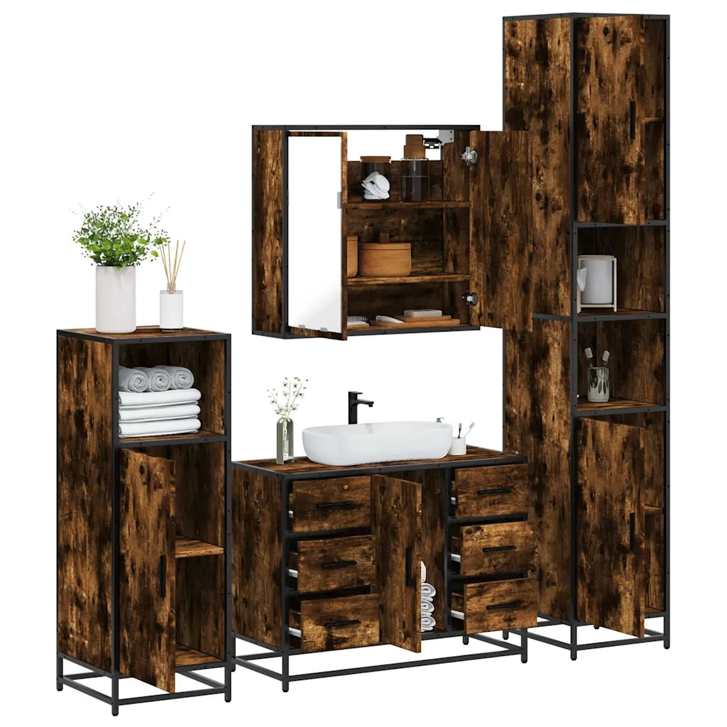 Set Mobili da Bagno 4 pz Rovere Fumo in Legno Multistrato 3301202