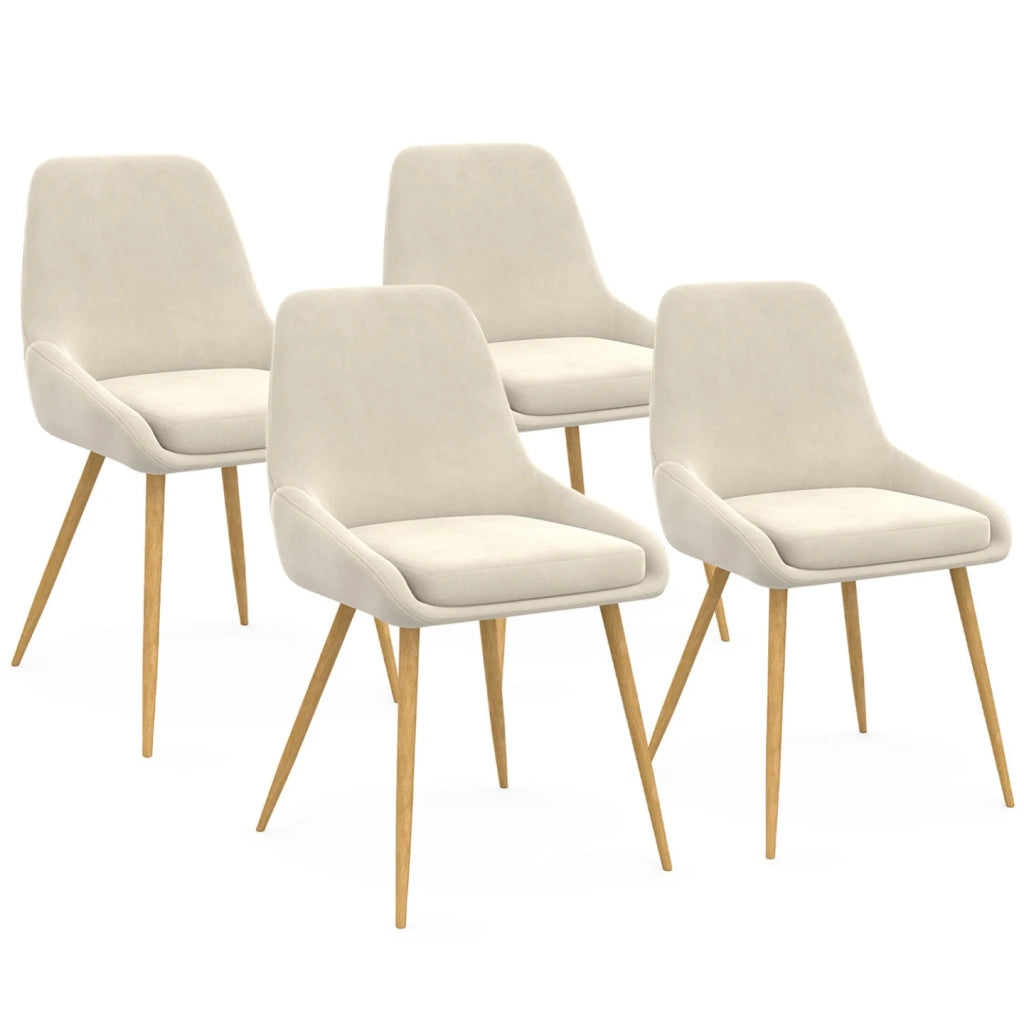 IDMarket - Set di 4 sedie da pranzo THALYA in velluto beige con gambe e braccioli effetto legno