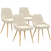 IDMarket - Set di 4 sedie da pranzo THALYA in velluto beige con gambe e braccioli effetto legno