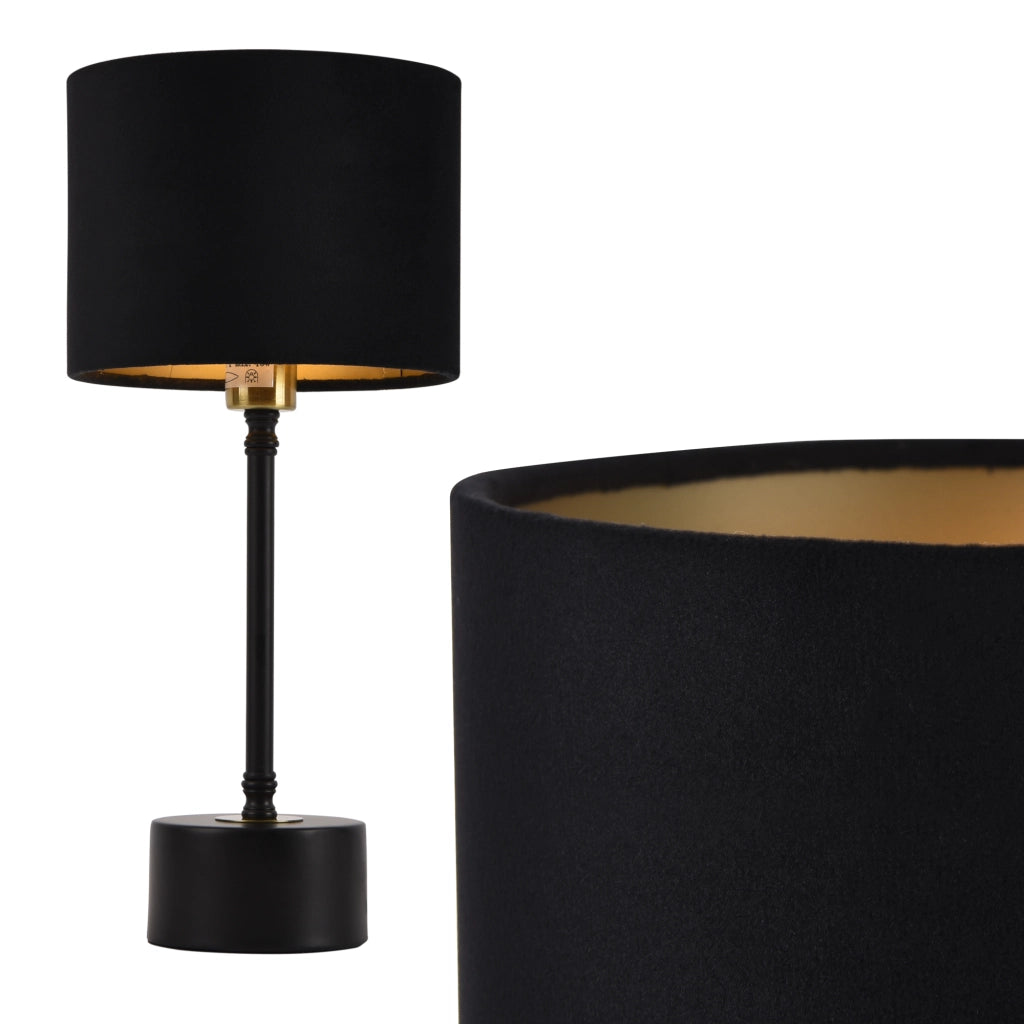 Lampada Deventer da Tavolo Comodino con Paralume Cilindrico in Flanella - Nero lux.pro