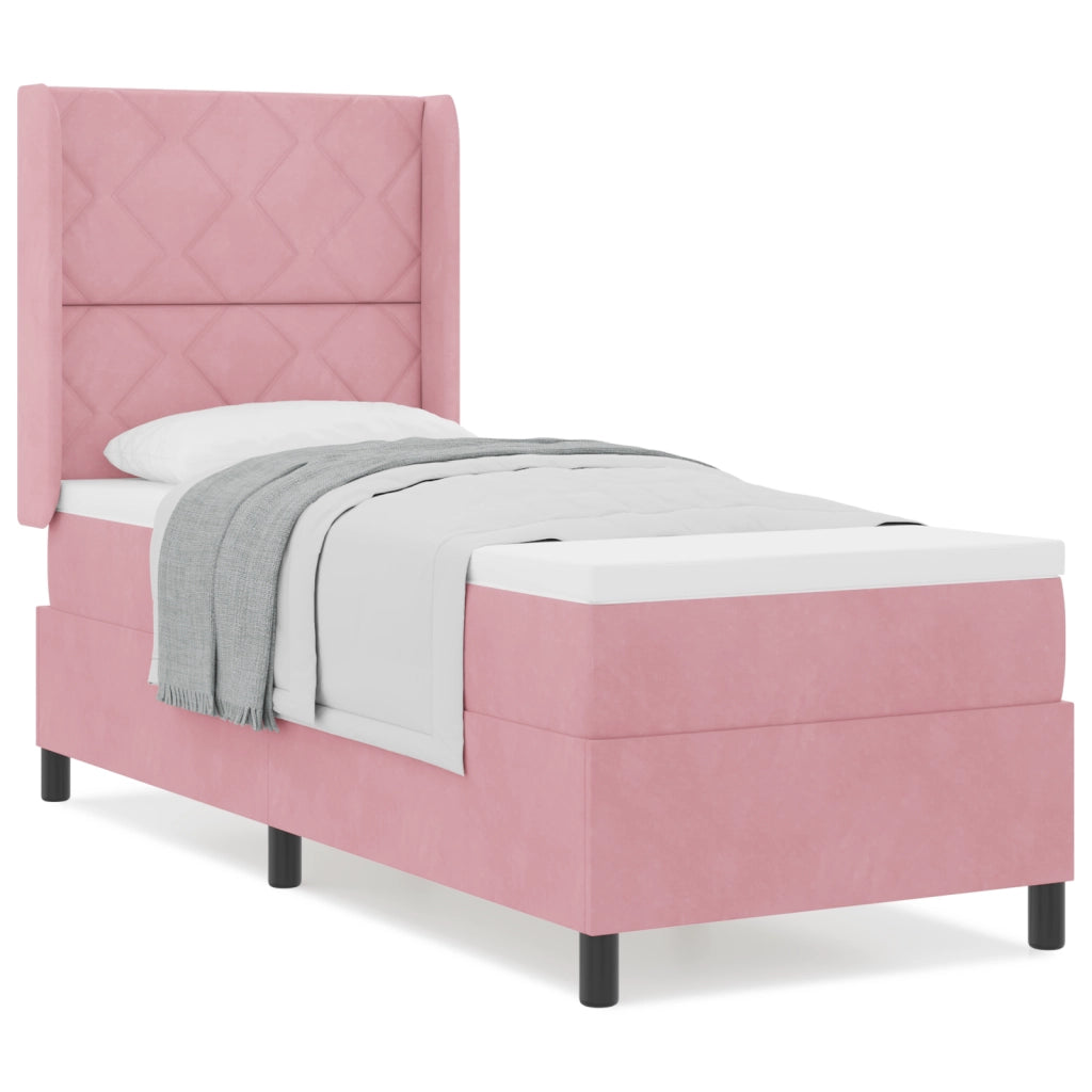 Letto Box Spring con Materasso Rosa 80x200 cm Velluto