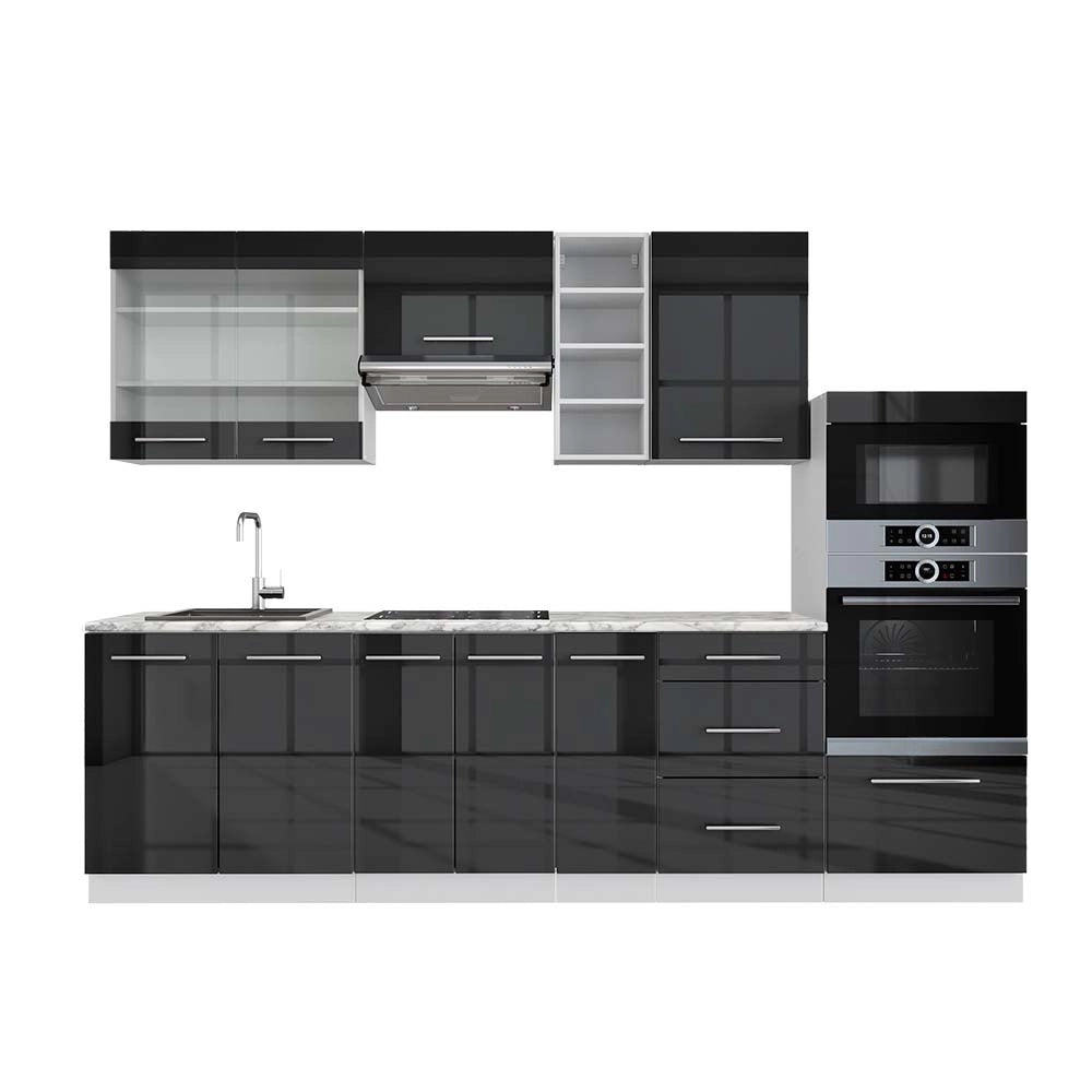 Cucina componibile Fame-Line Antracite lucido/Bianco 280 cm, PL Marmo Vicco