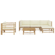 Set Salotto da Giardino 6pz con Cuscini Bianco Crema in Bambù 3058195