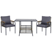 Set bistro vimini 3 pezzi rattan tavolo rettangolare sedie-Set pranzo esterni salvaspazio cuscini patio balcone veranda Grigio