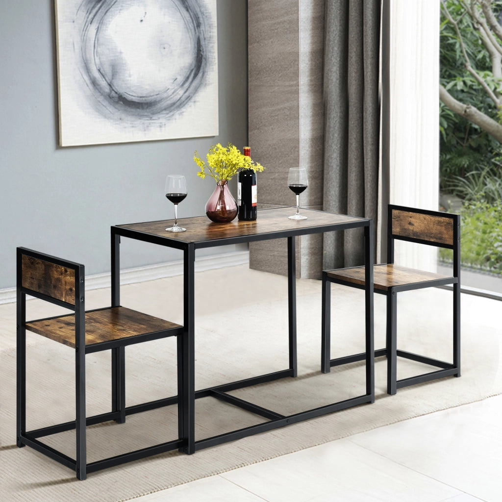 Set da pranzo da 3 pezzi con struttura di metallo, Tavolo da cucina con 2 sedie per spazi ridotti, Antico-Tavoli e sedie da pranzo