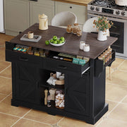 Isola cucina con piano ribaltabile - Xylo - 120¡Á45¡Á91 cm - Nero - Carrello con ruote, ante scorrevoli