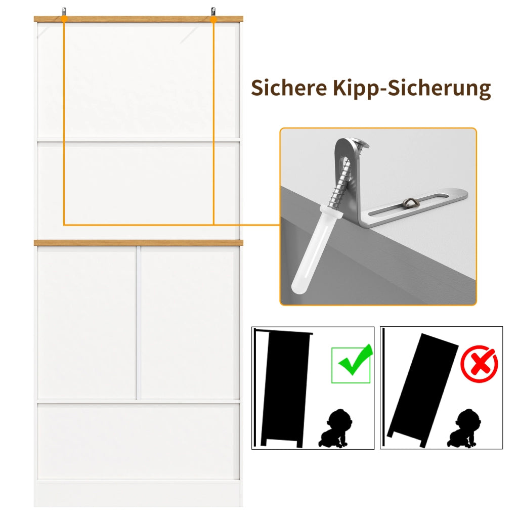 Credenza Alta da Cucina con Cassetti e Ripiani Aperti per Cucina o Sala da Pranzo in MDF 80x40x180 cm Bianca