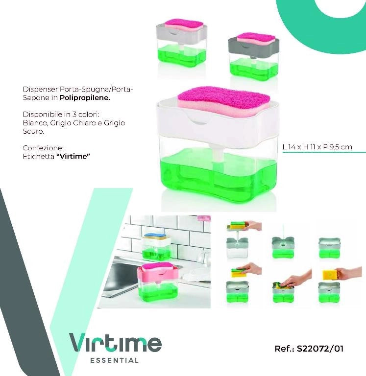 Dispenser Portaspugna Portasapone da Cucina 14 x 11 x 9,5 cm