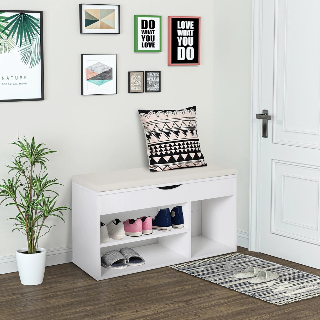 Panca Scarpiera con Sedile Imbottito ¨C Zephmum ¨C Bianco 80x30x47cm