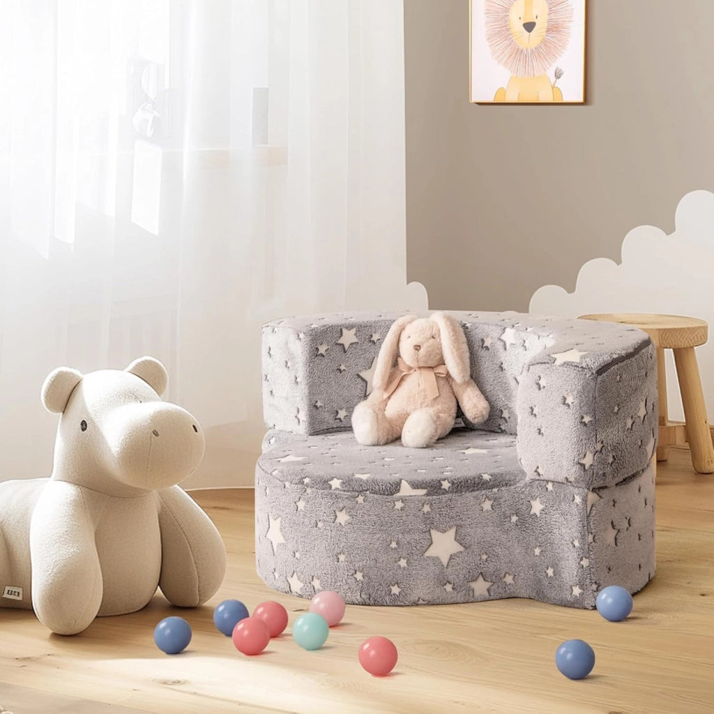 Divano in Schiuma Luminoso al Buio, Divano 2 in 1 per Bambini con Copertura Rimovibile e Lavabile, Poltrona per Bambini 3+ Anni per Cameretta e Soggiorno, 80 x 64 x 40 cm